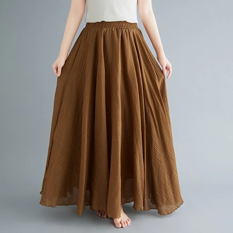 Elastic waist linen A-shaped skirt, long solid color skirt FD - Image 40