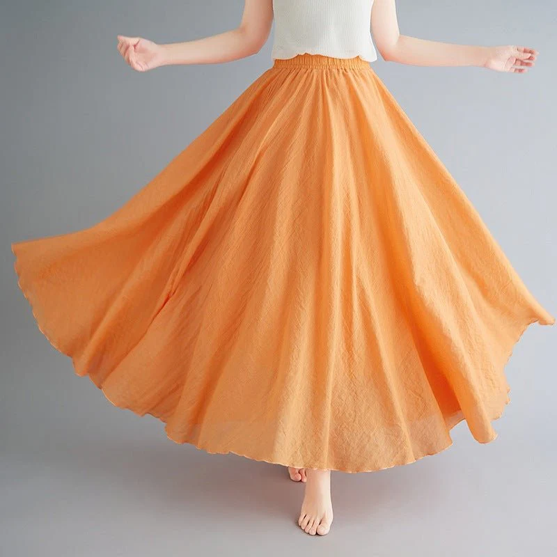 Elastic waist linen A-shaped skirt, long solid color skirt FD - Image 41