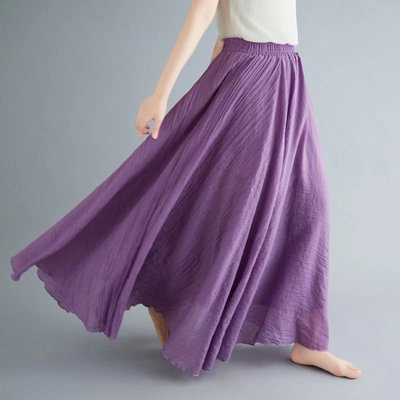 Elastic waist linen A-shaped skirt, long solid color skirt FD - Image 42