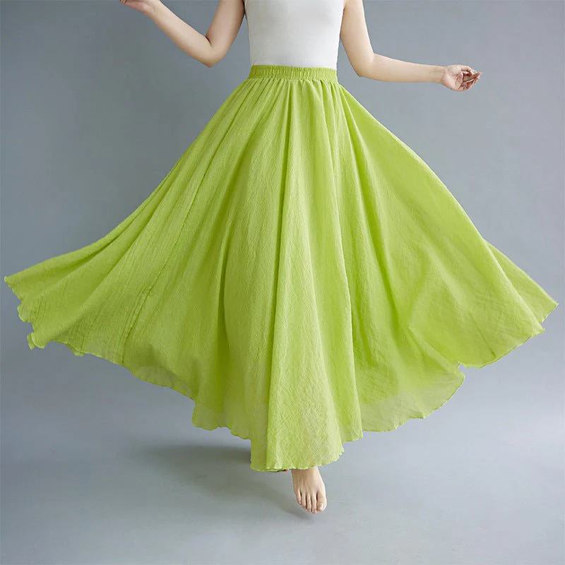 Elastic waist linen A-shaped skirt, long solid color skirt FD - Image 43