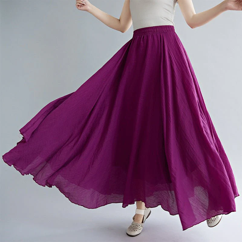 Elastic waist linen A-shaped skirt, long solid color skirt FD - Image 44
