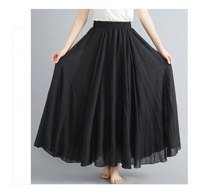 Elastic waist linen A-shaped skirt, long solid color skirt FD - Image 7