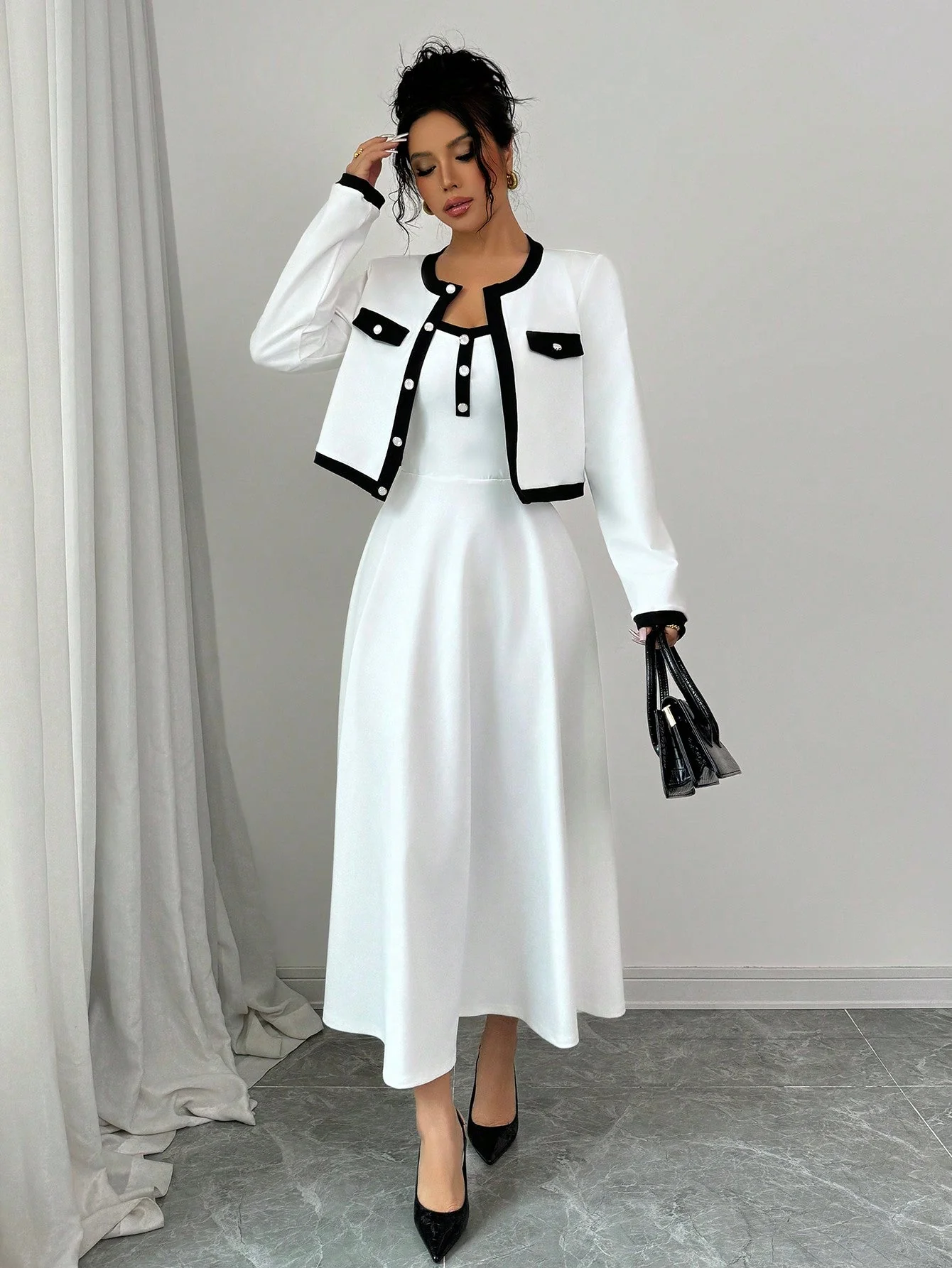 Elegant 2 Piece Set For Women With Contrast Color Blocking & Button-Up Design - Image 10