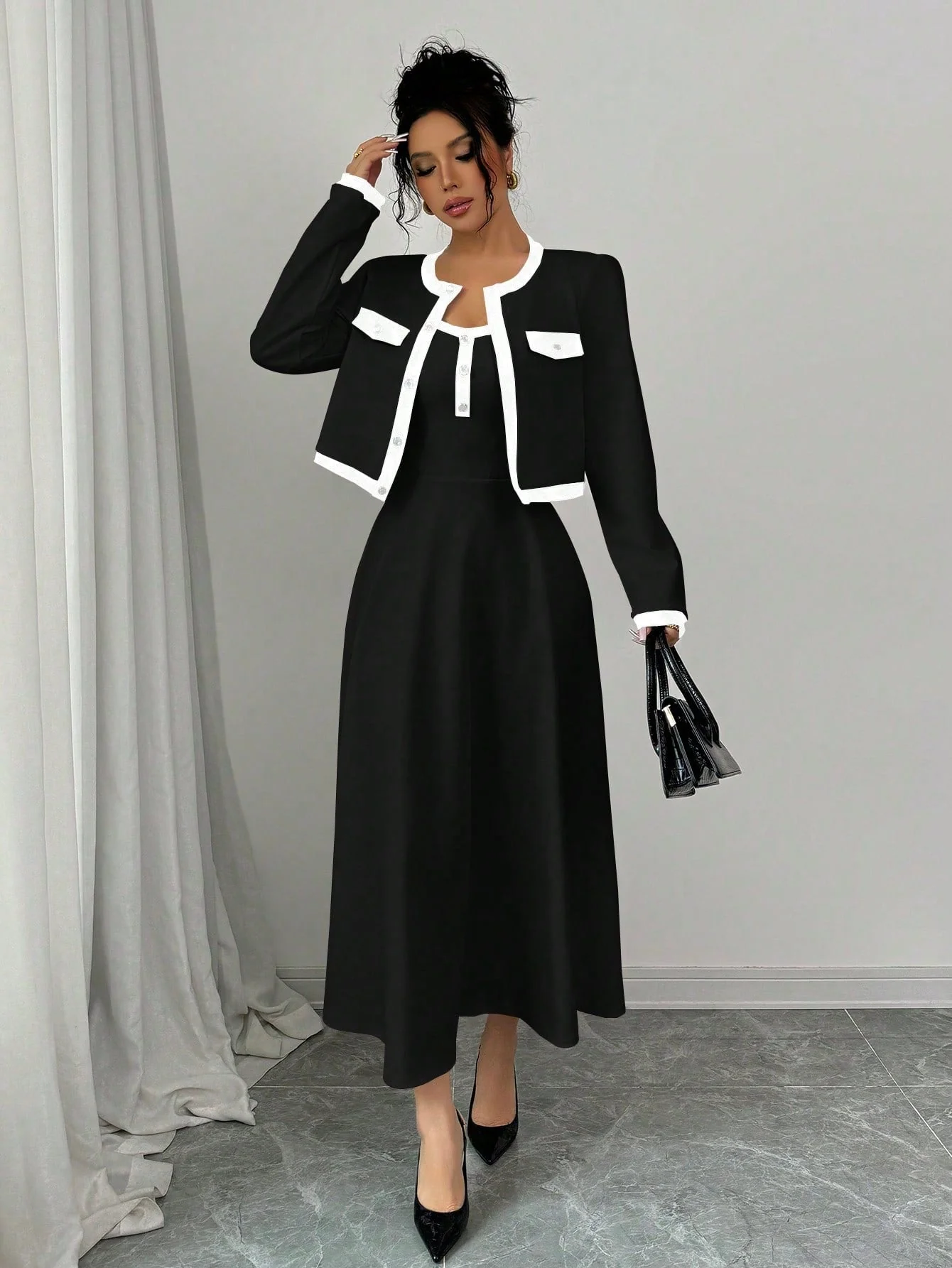 Elegant 2 Piece Set For Women With Contrast Color Blocking & Button-Up Design - Image 11
