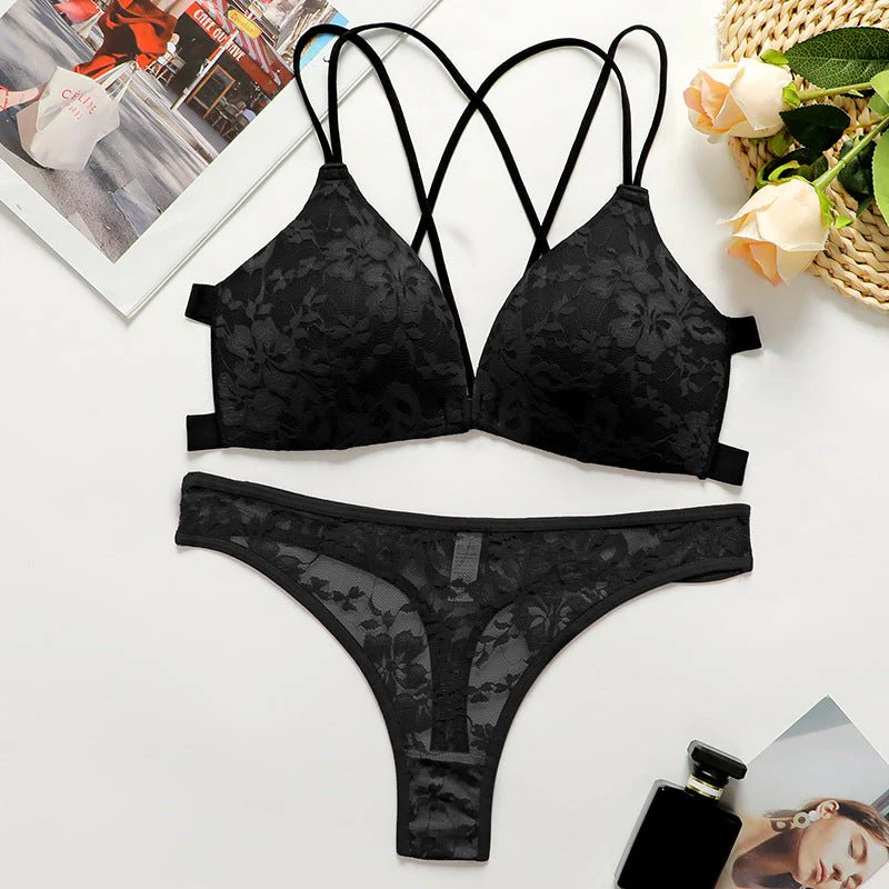 Elegant Backless | Lace Front Buckle Triangle Cup Bra Set - Image 11