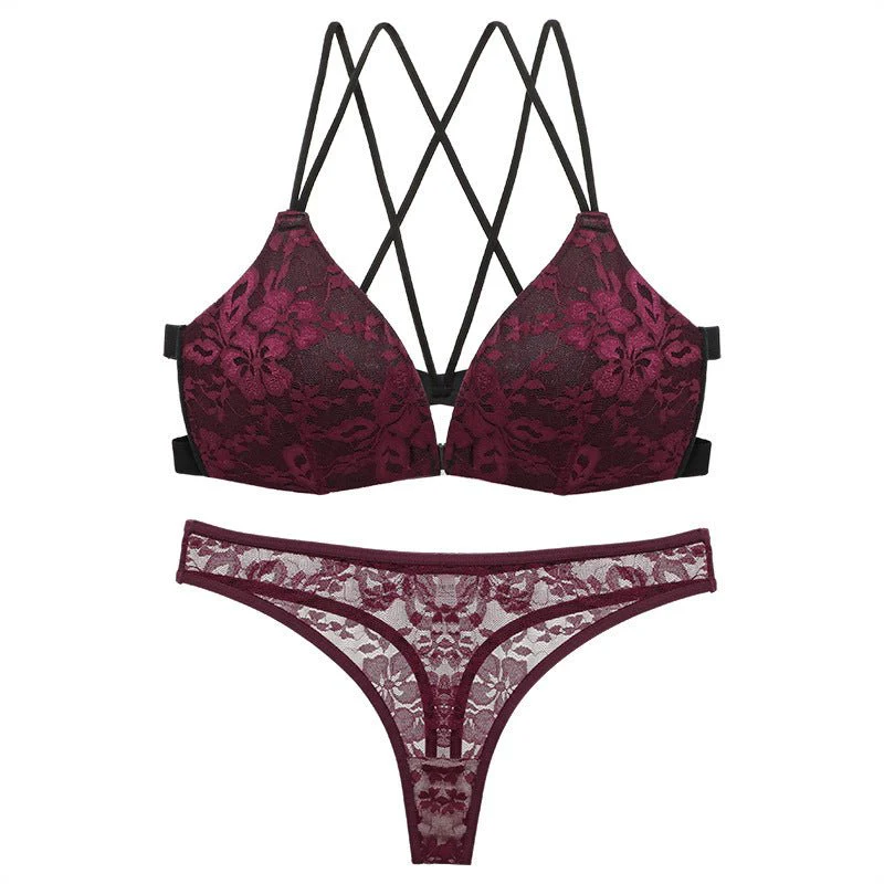Elegant Backless | Lace Front Buckle Triangle Cup Bra Set - Image 2
