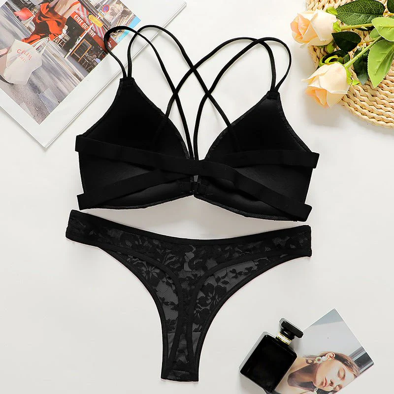 Elegant Backless | Lace Front Buckle Triangle Cup Bra Set - Image 4