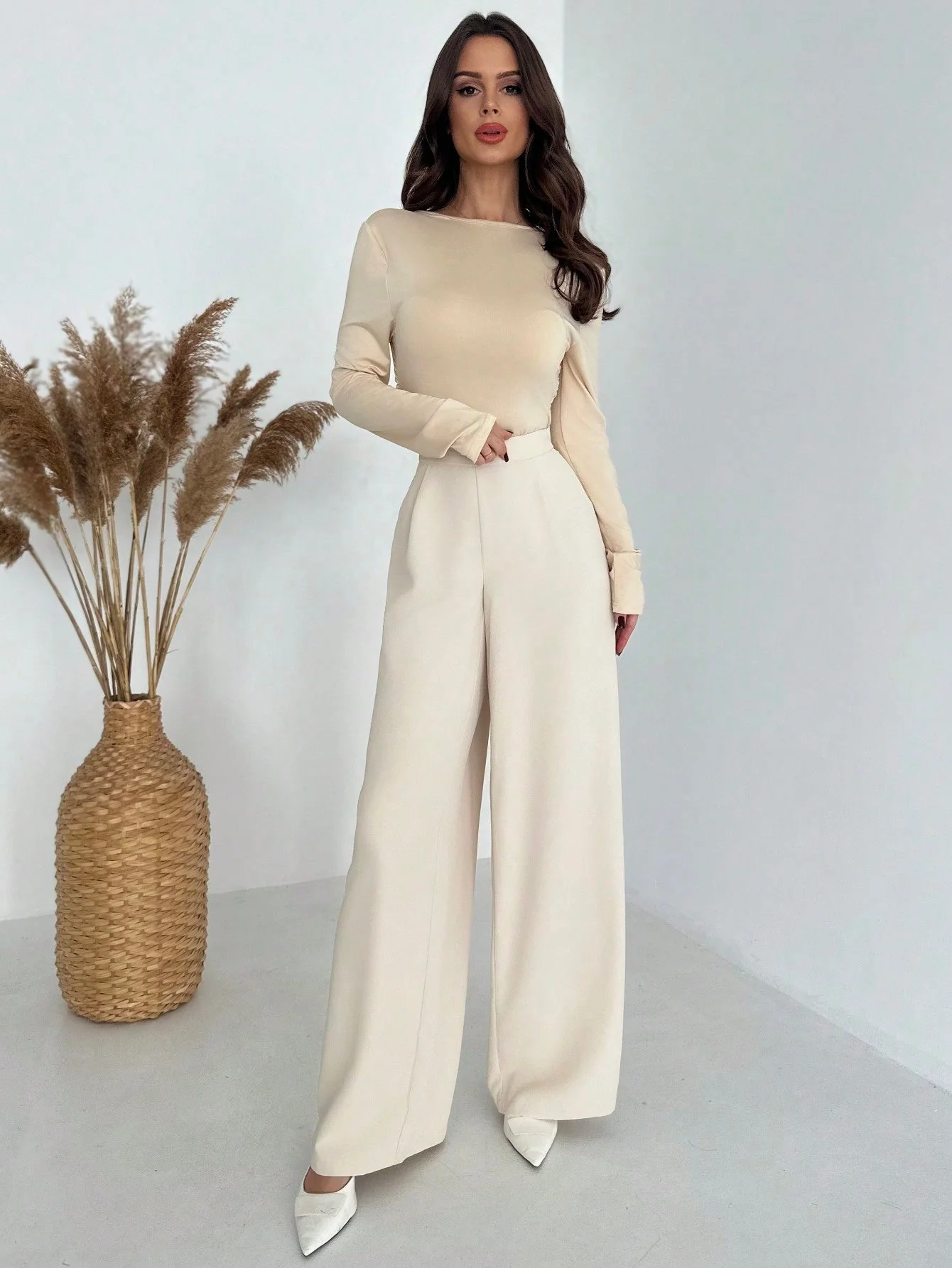 Elegant Casual Commuting All-Match High-Waisted Pleated Wide-Leg Long Pants, Luxury Retro Style