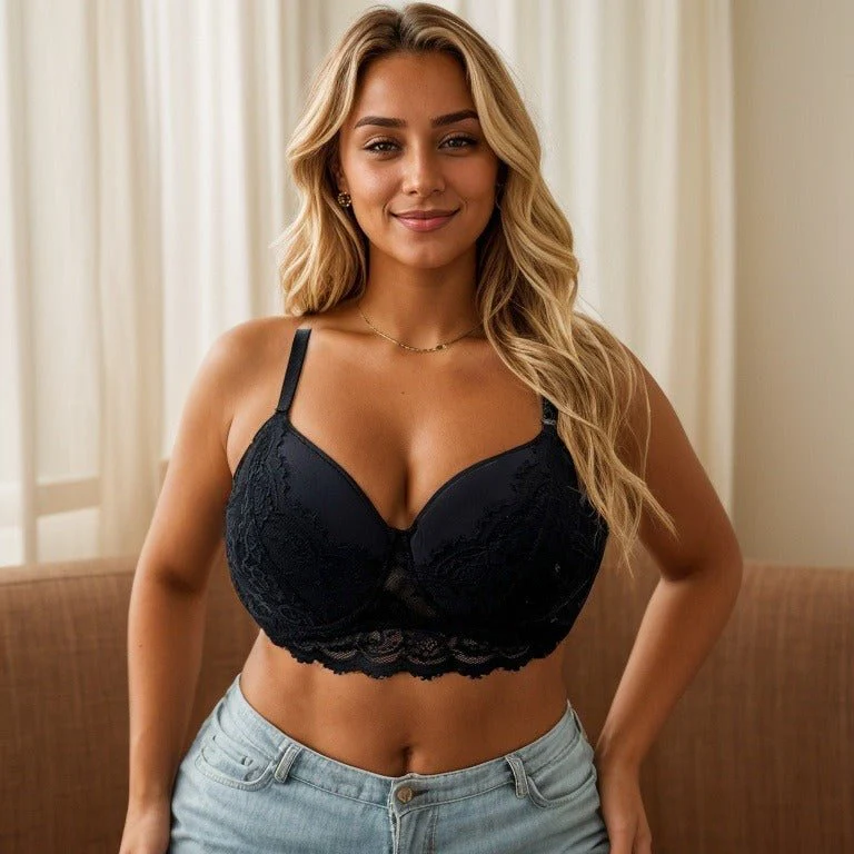 Elegant Gather | Detachable Strap 3/4 Cup Nylon Bra Black