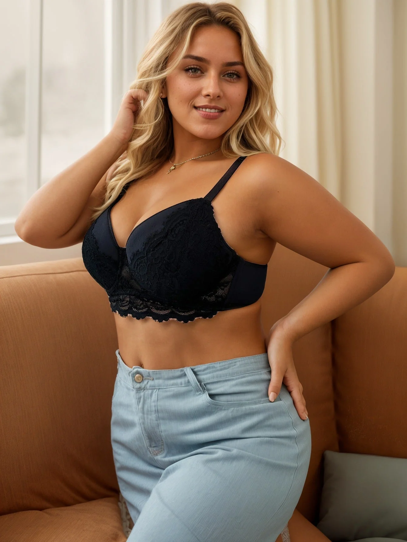 Elegant Gather | Detachable Strap 3/4 Cup Nylon Bra Black - Image 10