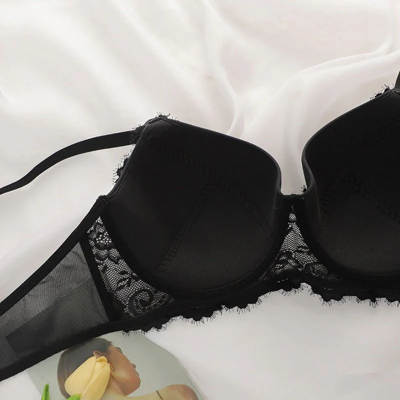 Elegant Gather | Detachable Strap 3/4 Cup Nylon Bra Black - Image 14