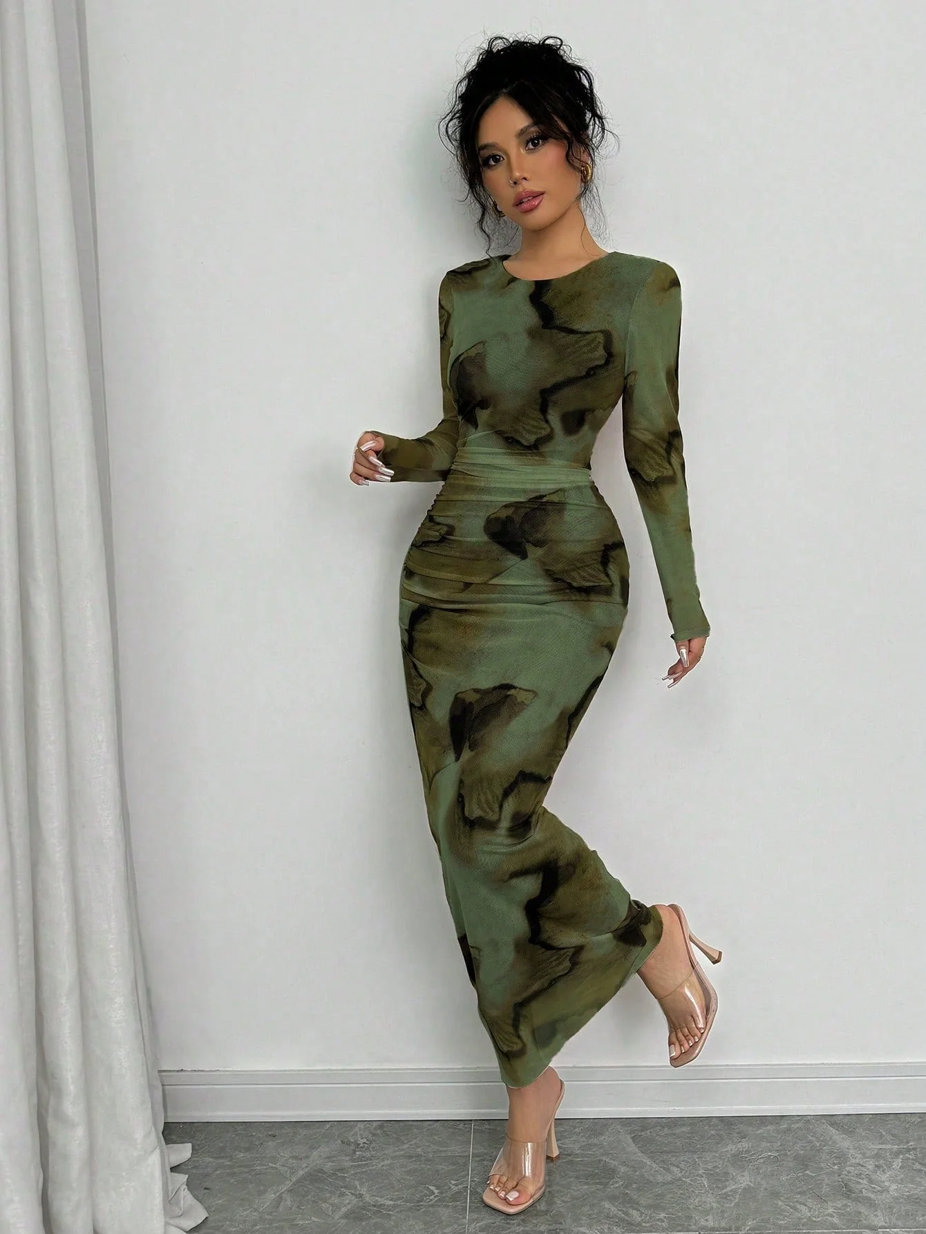 Elegant Gradient Long Sleeve Slimming Women's Dress