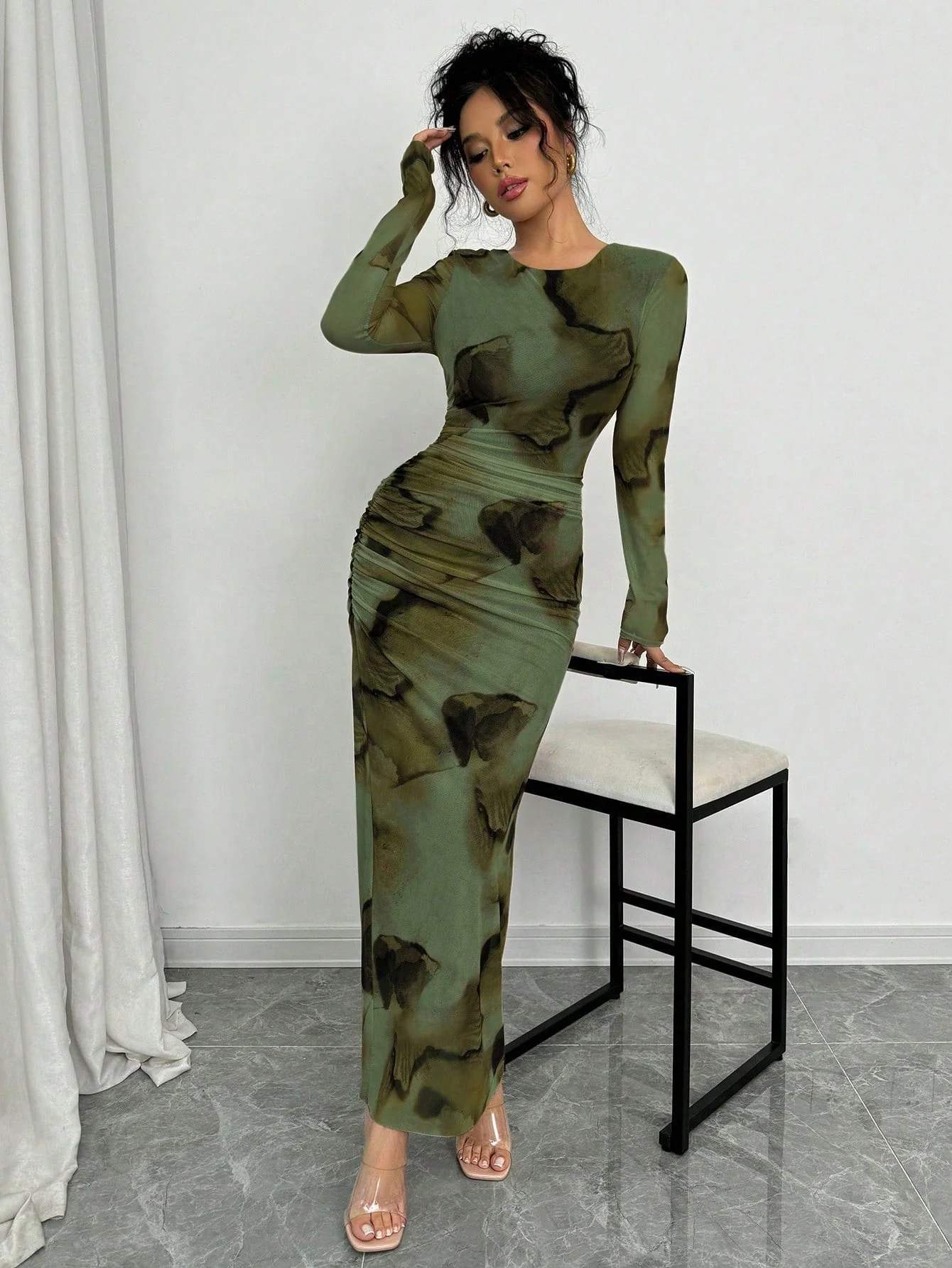 Elegant Gradient Long Sleeve Slimming Women's Dress - Image 5