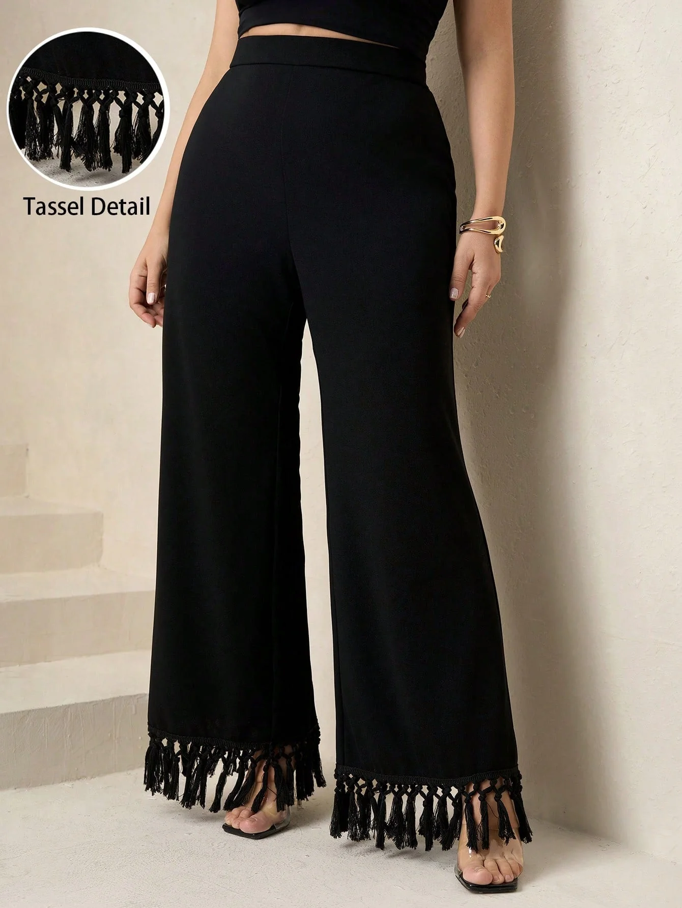 Elegant High Waist Pleated Wide Leg Pants,Plus Size FD - Image 8