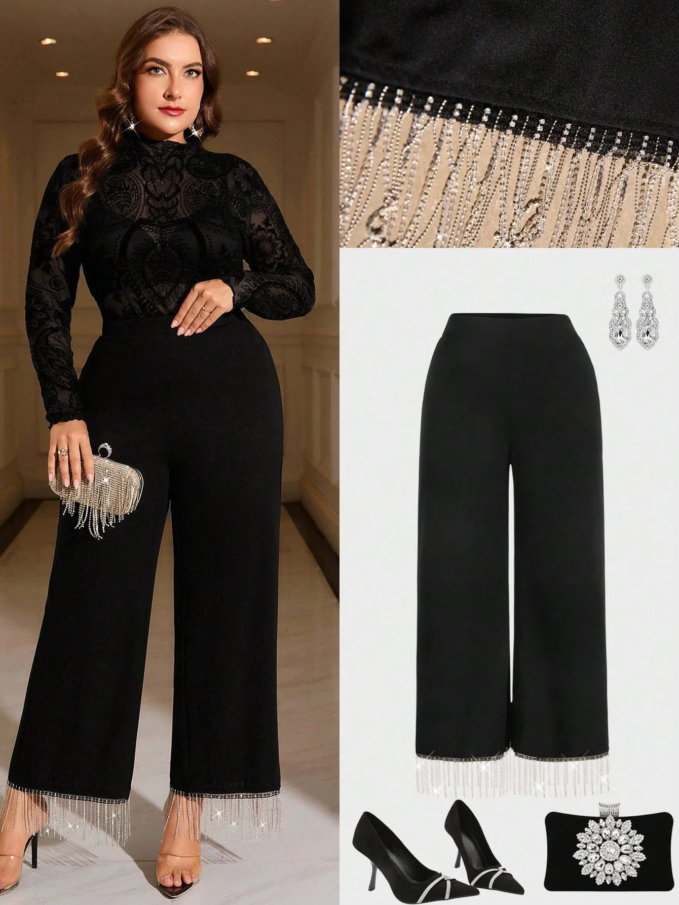 Elegant High Waist Pleated Wide Leg Pants,Plus Size FD - Image 9