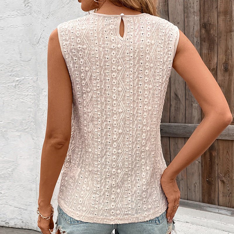 Elegant lace collar splicing small vest women's spring and summer solid color hook flower suspender top - Image 2