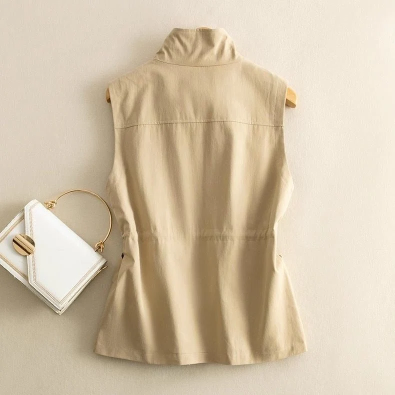 Elegant Layer | Solid Color Zipper Polo Collar Sleeveless Vest FD - Image 4