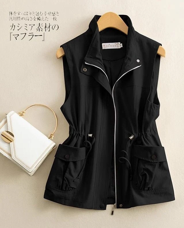 Elegant Layer | Solid Color Zipper Polo Collar Sleeveless Vest FD - Image 8