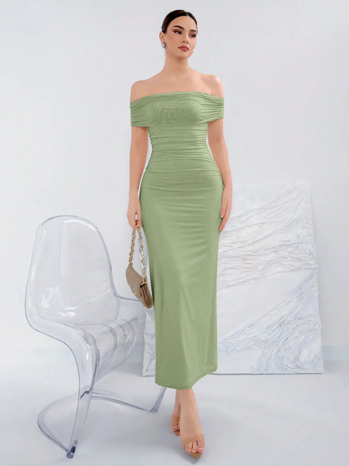 Elegant Ruched Off-Shoulder Bodycon Dress For Summer - Image 10