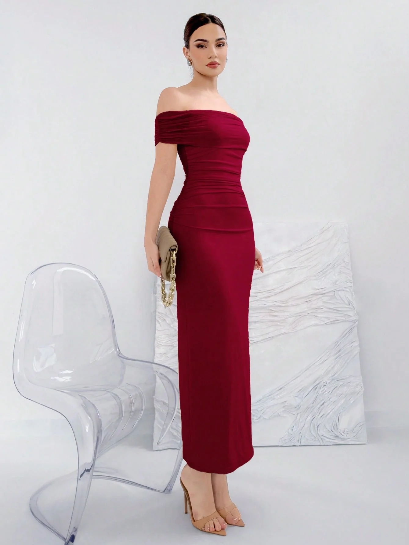 Elegant Ruched Off-Shoulder Bodycon Dress For Summer - Image 8