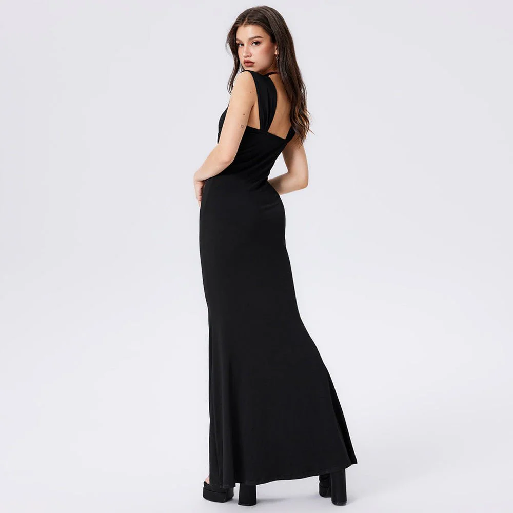 Elegant Solid Color Celebrity-Style Long Dress - Image 2