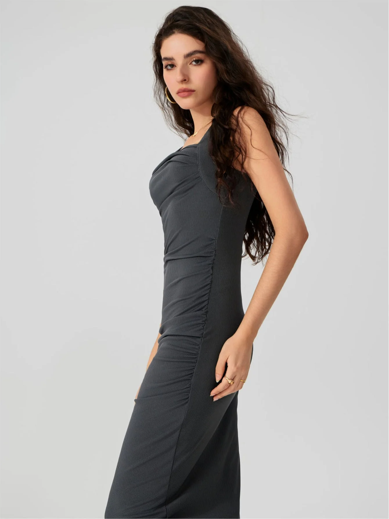 Elegant sxy knitted small pit design pleated waist slimming bodycon dress FD - Image 10