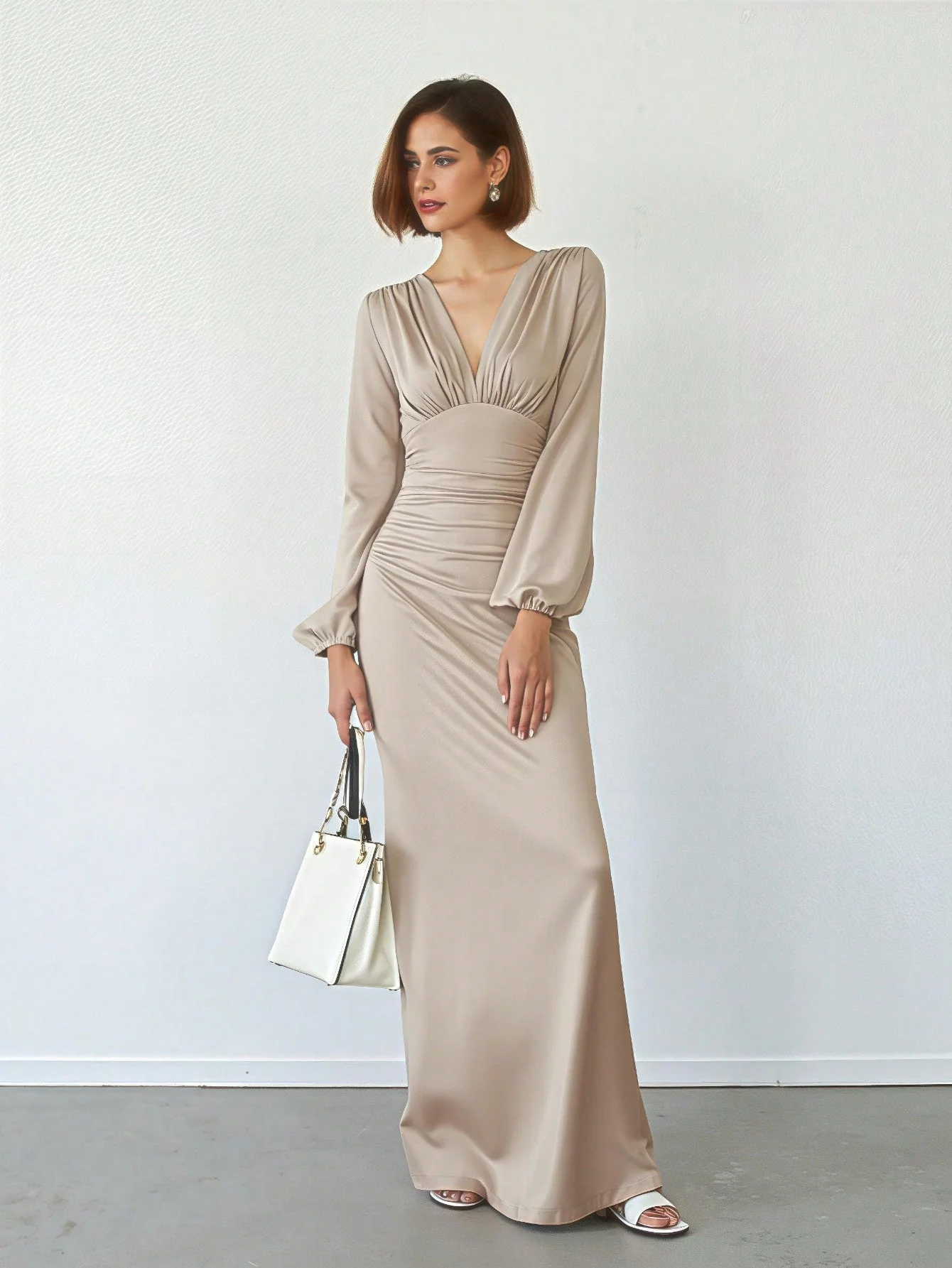 Elegant Women Party V-Neck Leopard Print Ruched Puff Sleeve Dress - Image 10