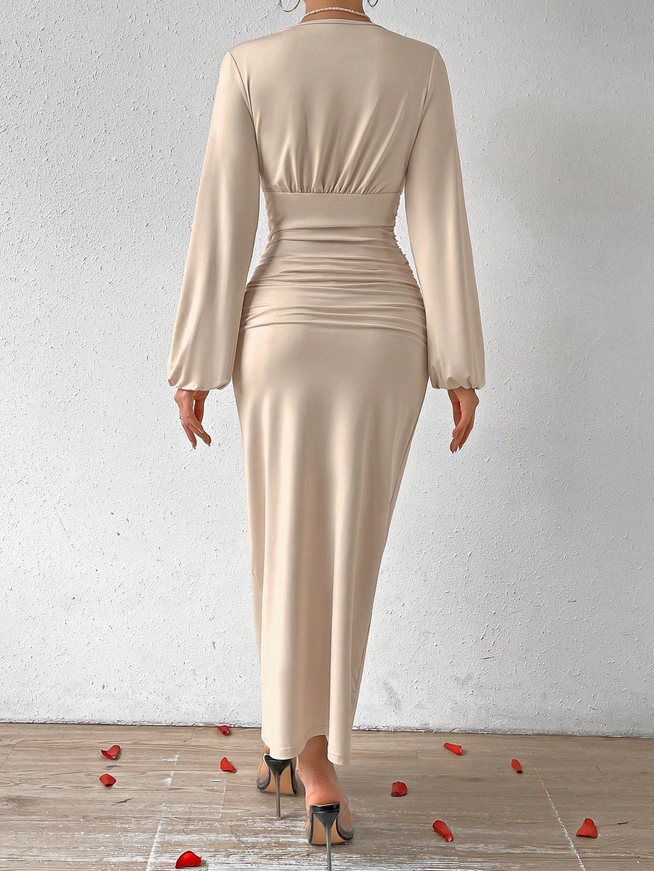 Elegant Women Party V-Neck Leopard Print Ruched Puff Sleeve Dress - Image 3