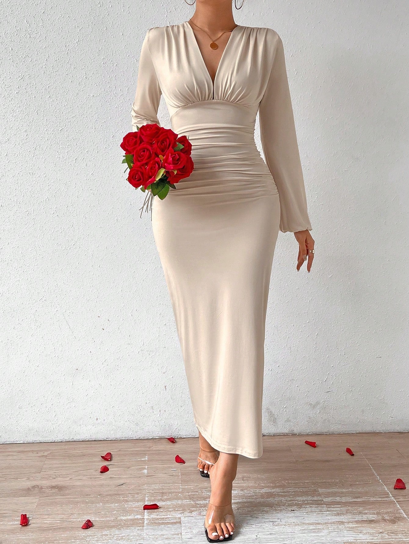Elegant Women Party V-Neck Leopard Print Ruched Puff Sleeve Dress - Image 5