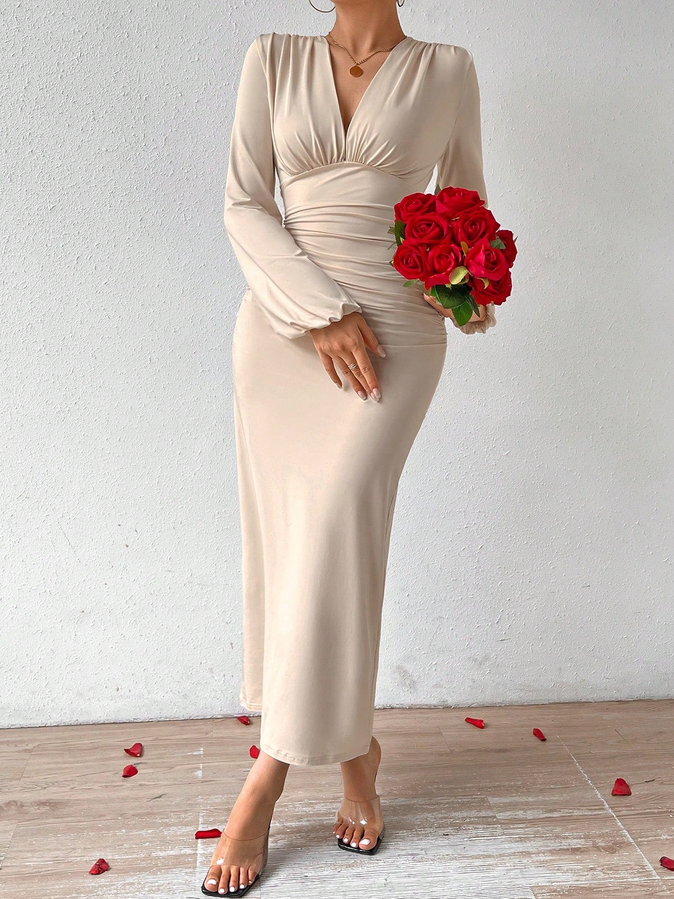 Elegant Women Party V-Neck Leopard Print Ruched Puff Sleeve Dress - Image 7