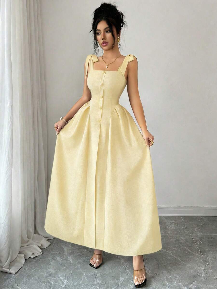 Elenzga New Arrival Tie-Shoulder Textured Bicolor Woven Midi Dress, - Image 28