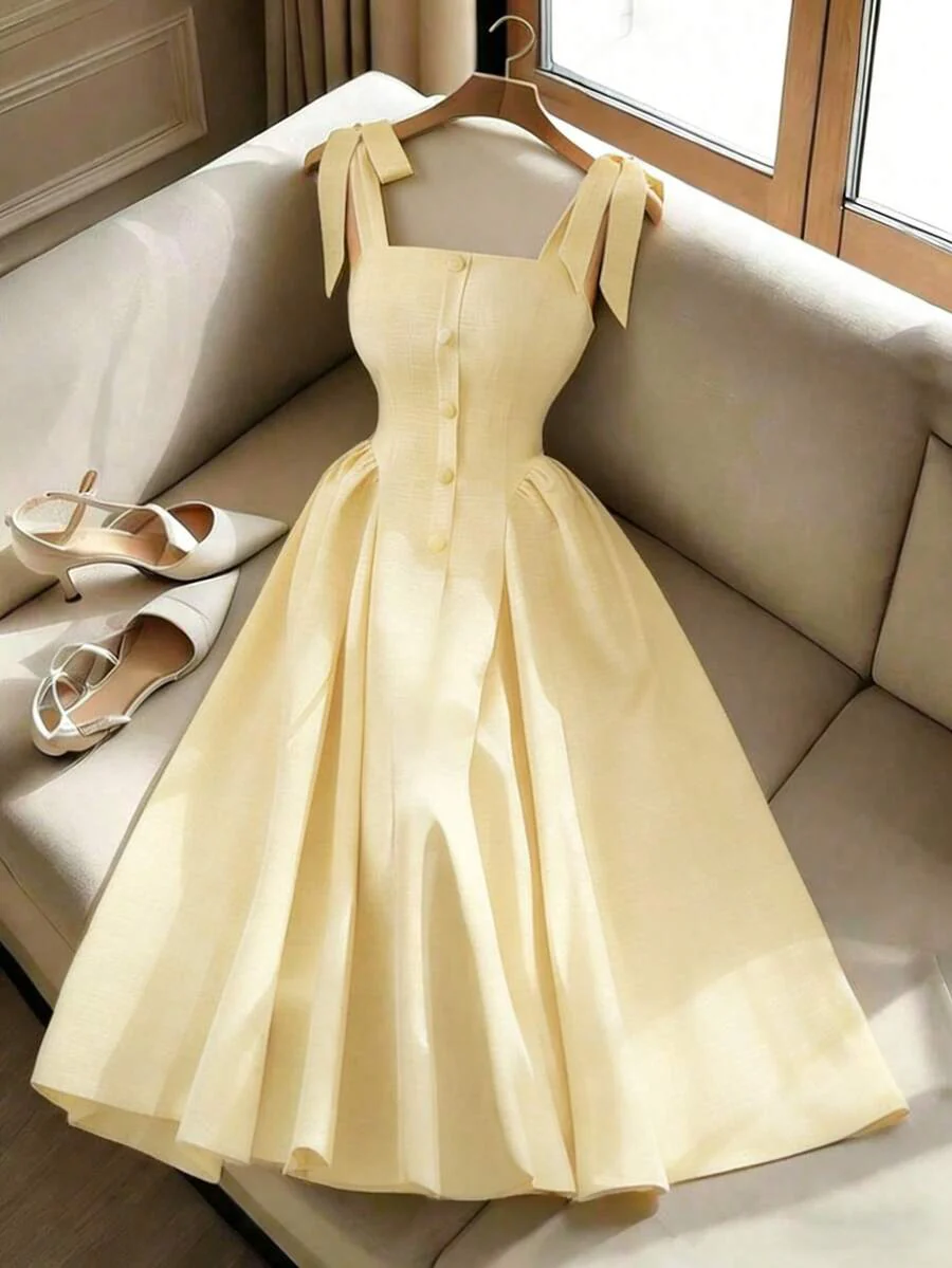 Elenzga New Arrival Tie-Shoulder Textured Bicolor Woven Midi Dress, - Image 32