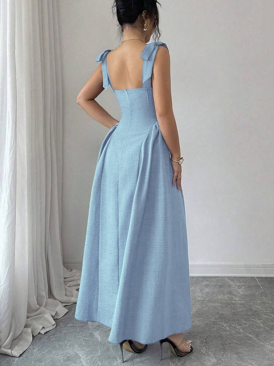 Elenzga New Arrival Tie-Shoulder Textured Bicolor Woven Midi Dress, - Image 34