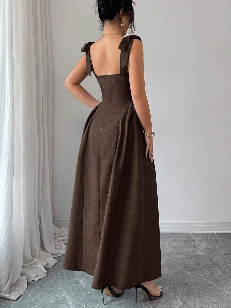 Elenzga New Arrival Tie-Shoulder Textured Bicolor Woven Midi Dress, - Image 42