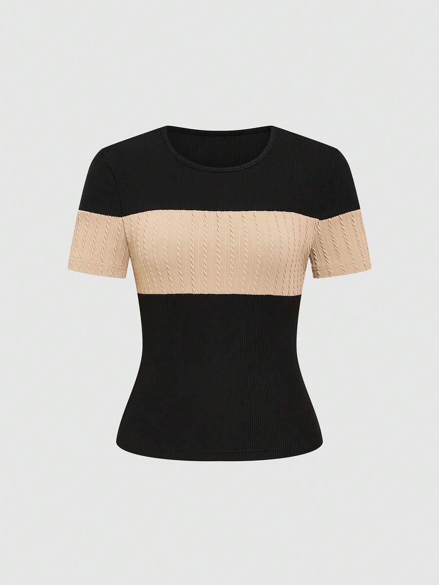 Elenzga Women's Casual Colorblock Short Sleeve T-Shirt, Summer - Image 39