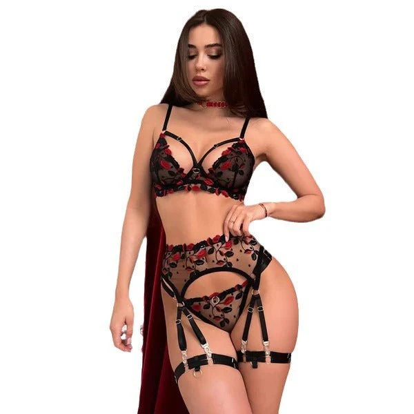 Embroidered Veil | See-Through Multi-Piece Cute Girl Lingerie Set - Image 5