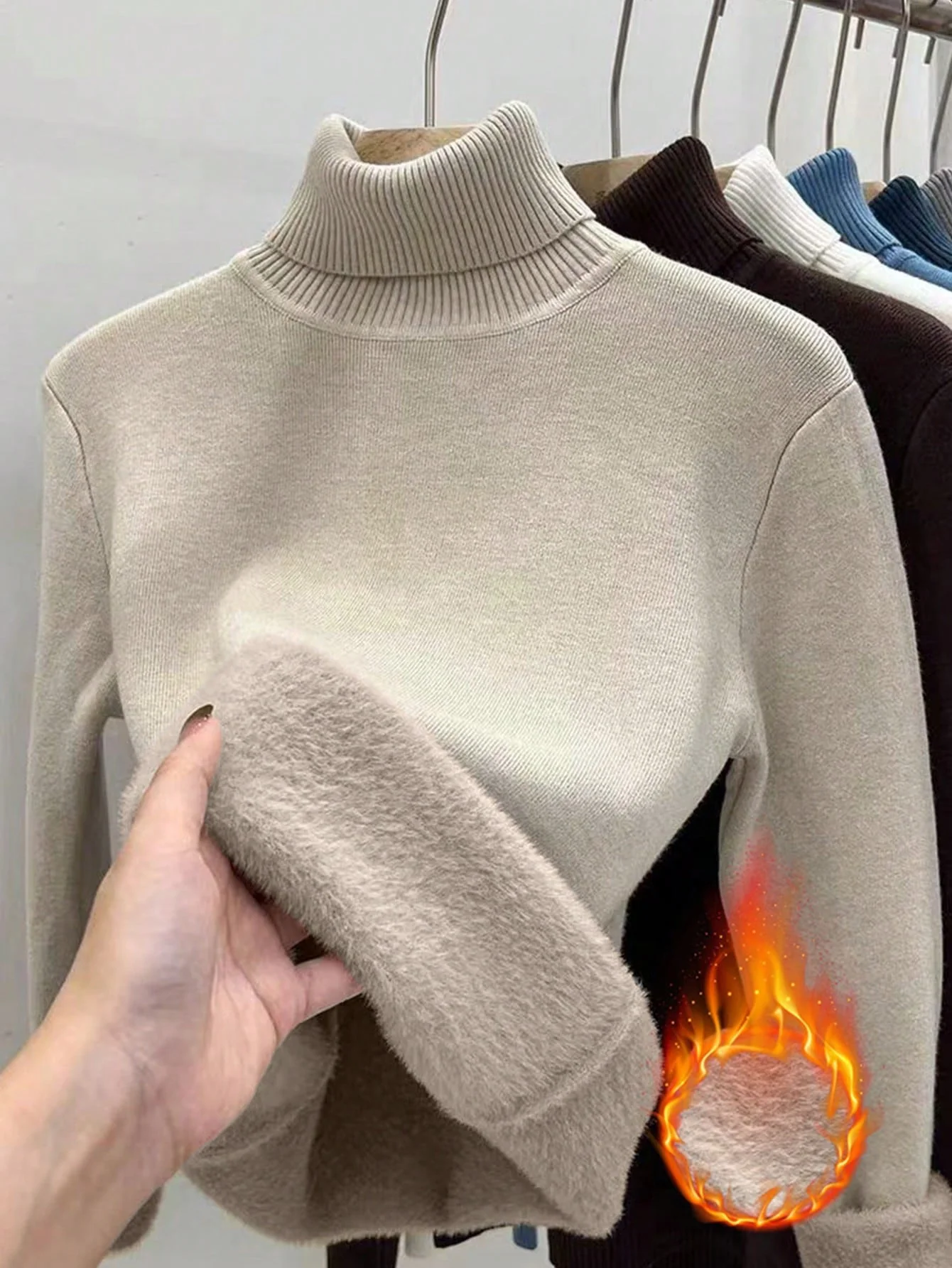 Essnce High Neck Slim Fit Fluffy Sweater, Thick And Warm - Image 11