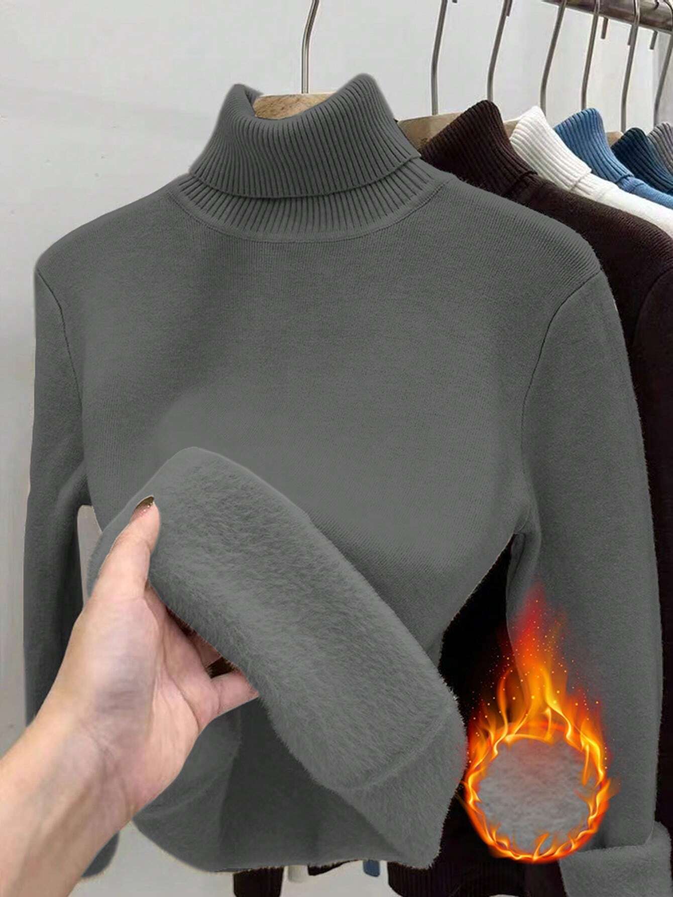 Essnce High Neck Slim Fit Fluffy Sweater, Thick And Warm - Image 43