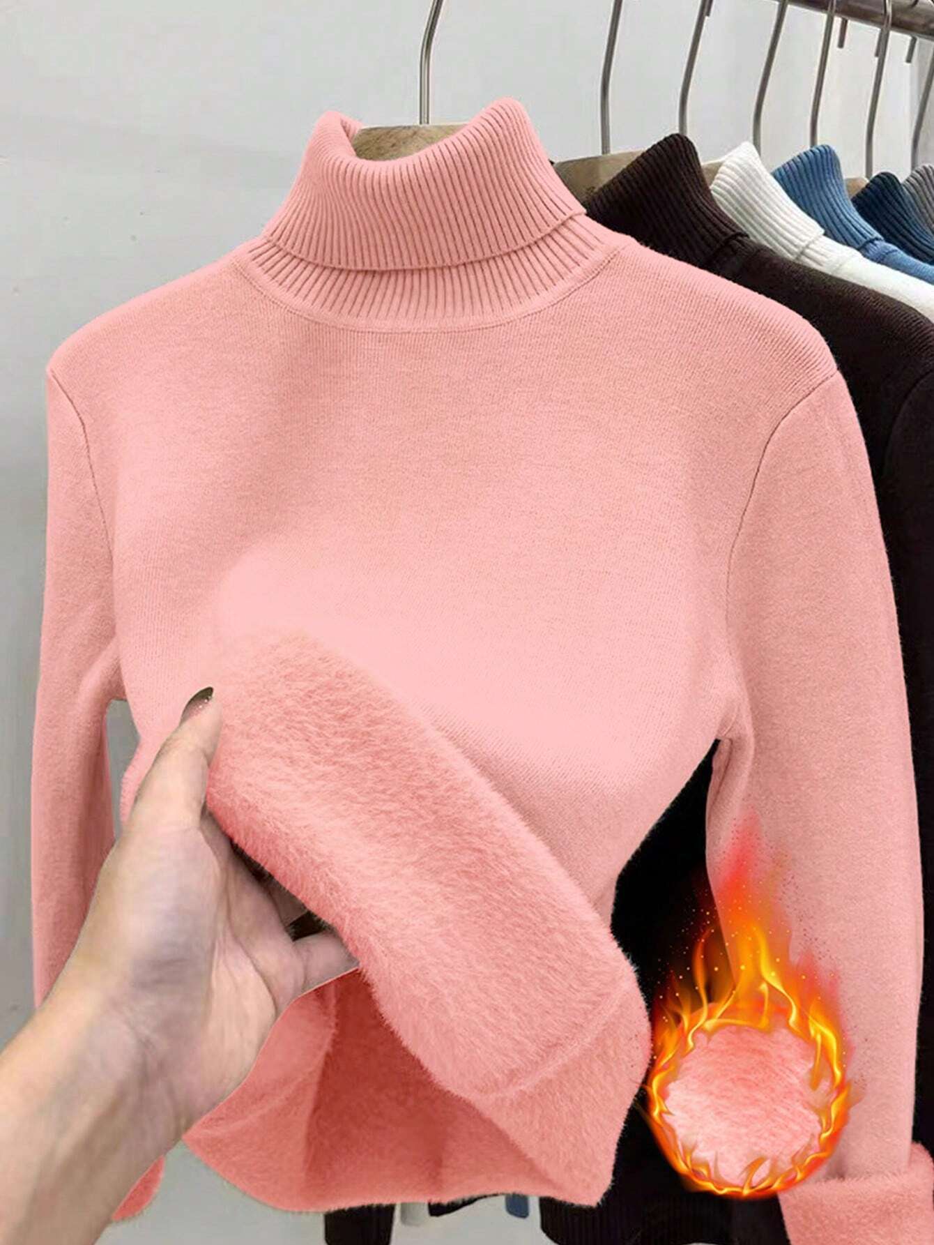 Essnce High Neck Slim Fit Fluffy Sweater, Thick And Warm - Image 45