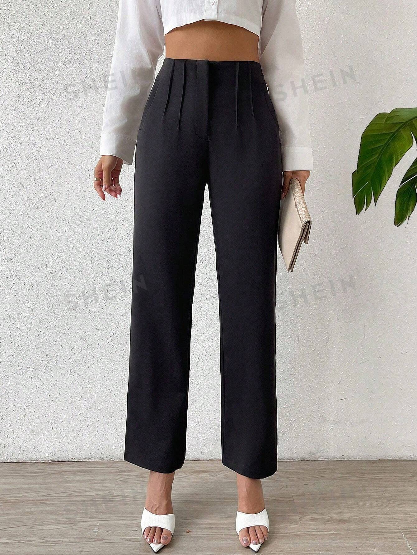 Essnce Solid Fold Pleated Straight Leg Pants - Image 10