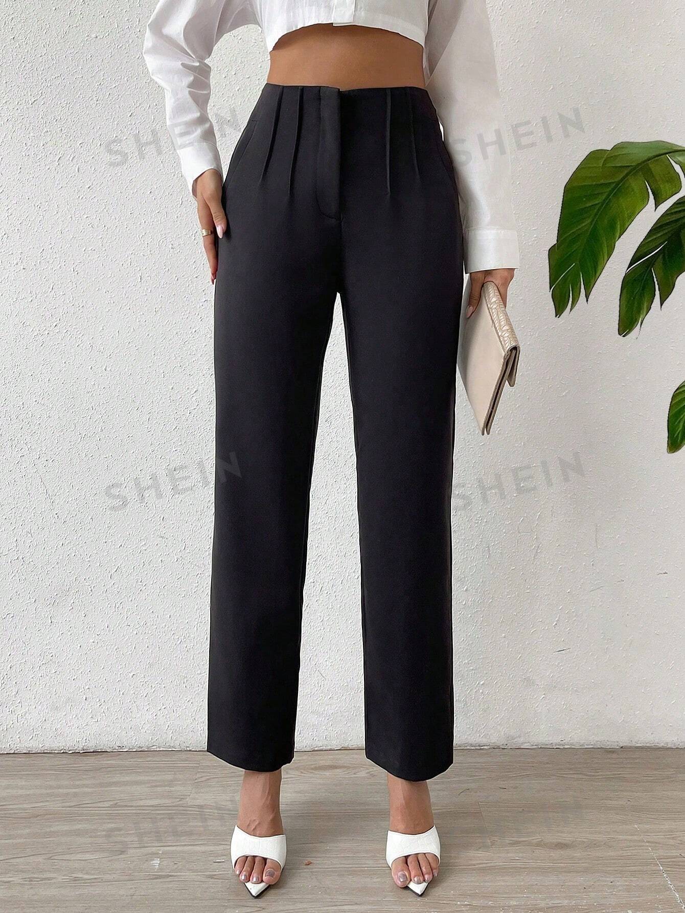 Essnce Solid Fold Pleated Straight Leg Pants - Image 11