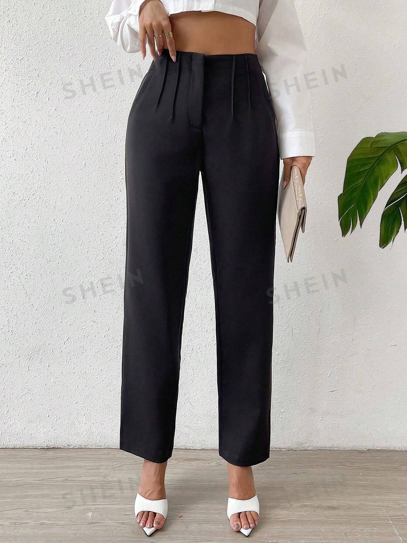 Essnce Solid Fold Pleated Straight Leg Pants - Image 12