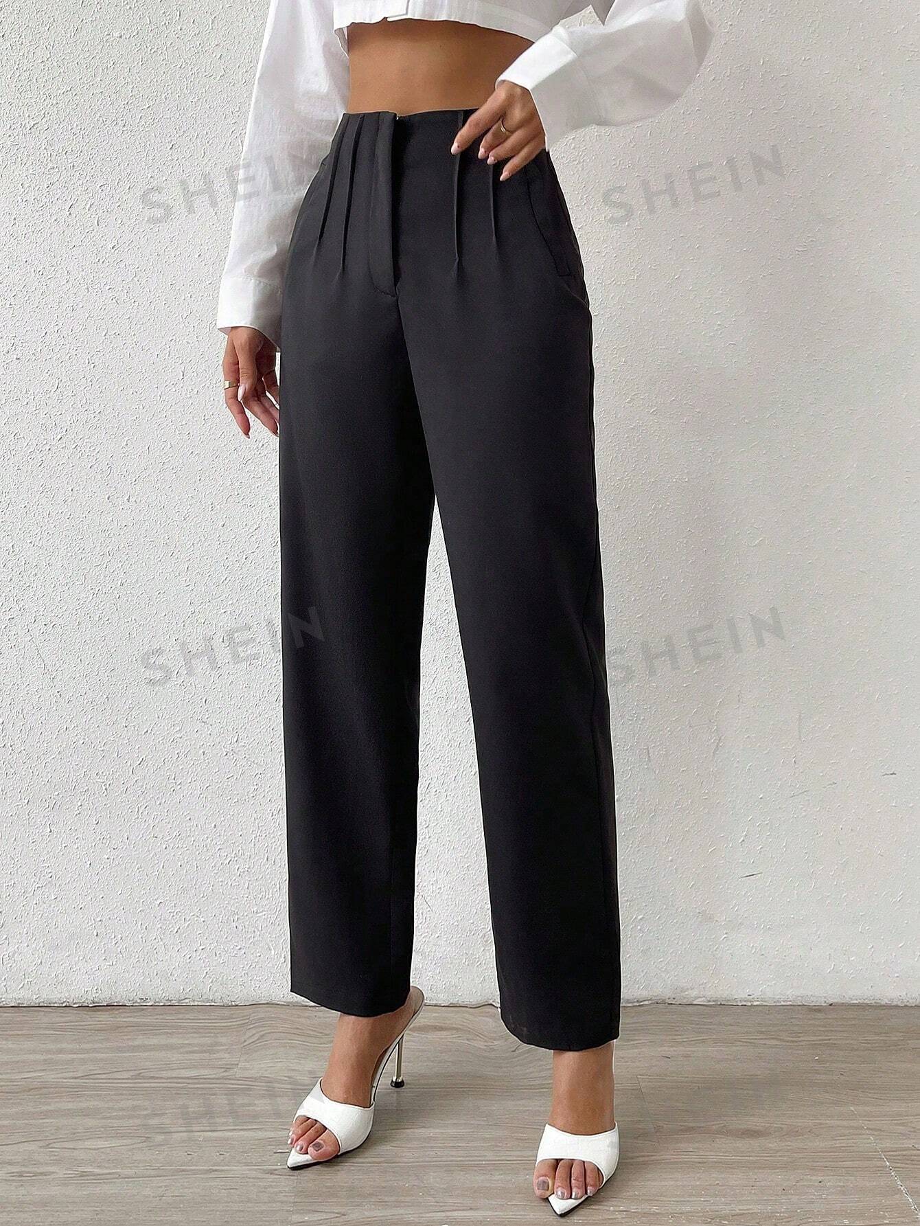Essnce Solid Fold Pleated Straight Leg Pants - Image 13