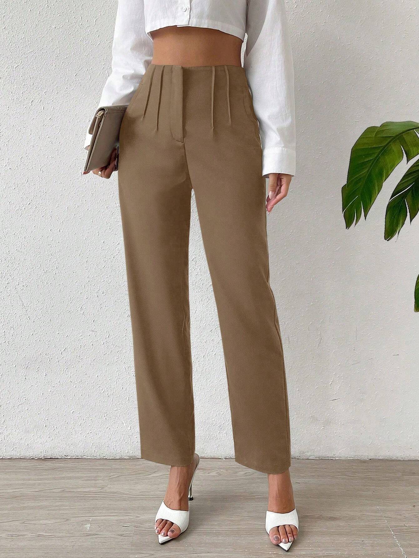 Essnce Solid Fold Pleated Straight Leg Pants - Image 14