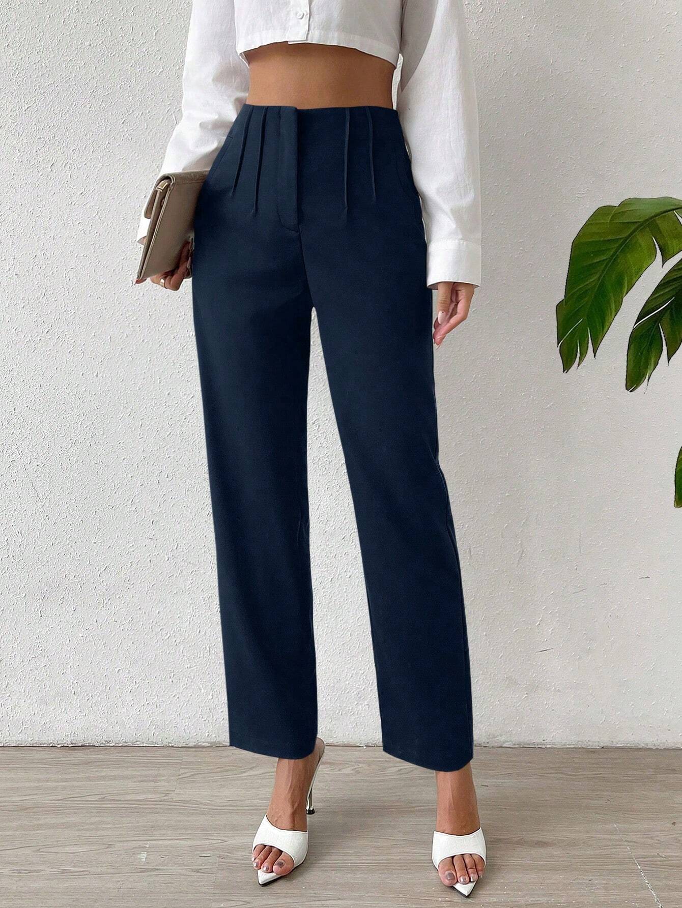 Essnce Solid Fold Pleated Straight Leg Pants - Image 15