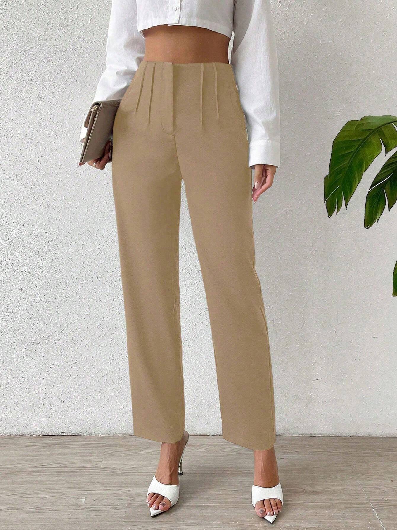 Essnce Solid Fold Pleated Straight Leg Pants - Image 16