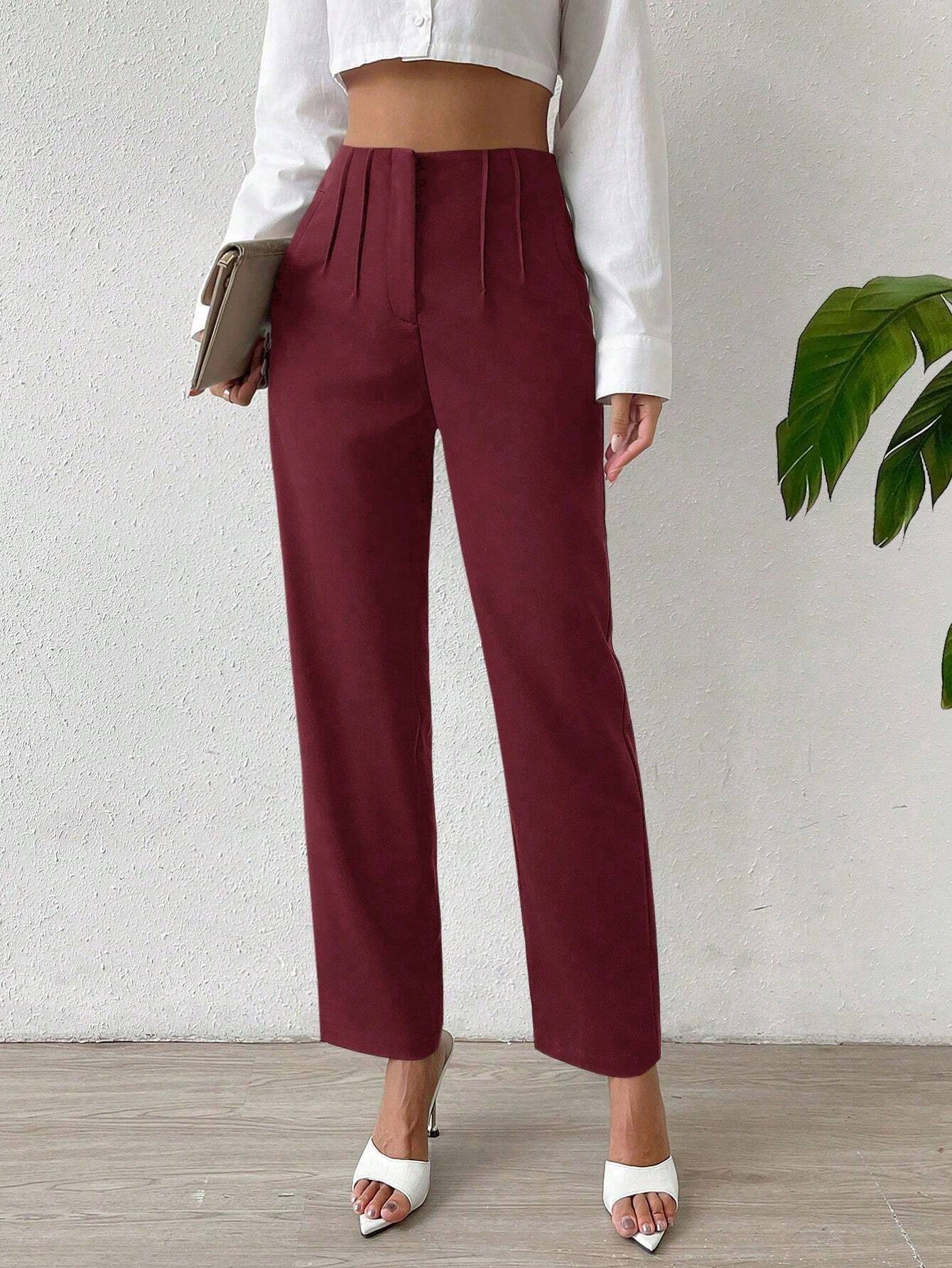 Essnce Solid Fold Pleated Straight Leg Pants - Image 17