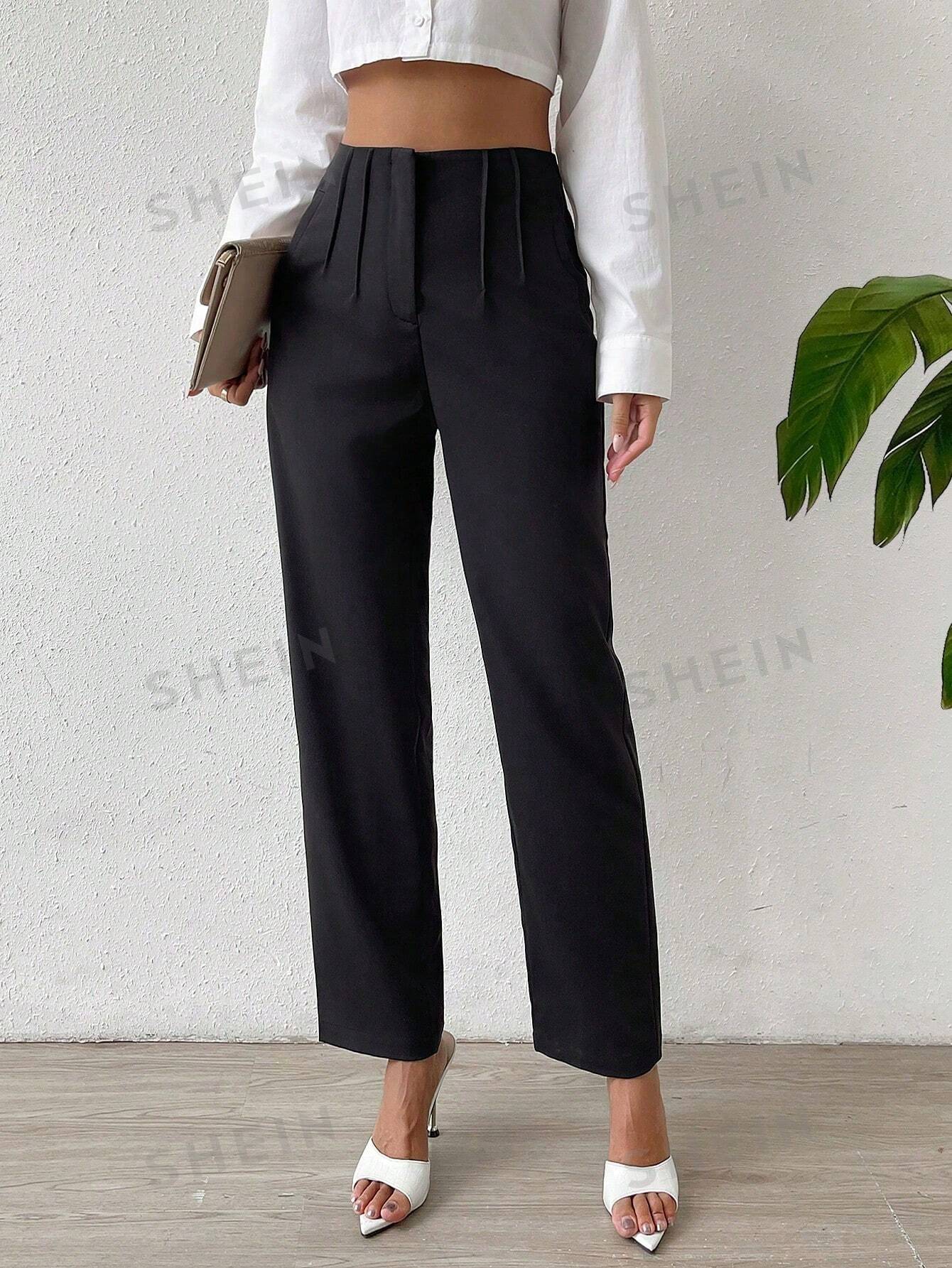 Essnce Solid Fold Pleated Straight Leg Pants - Image 7