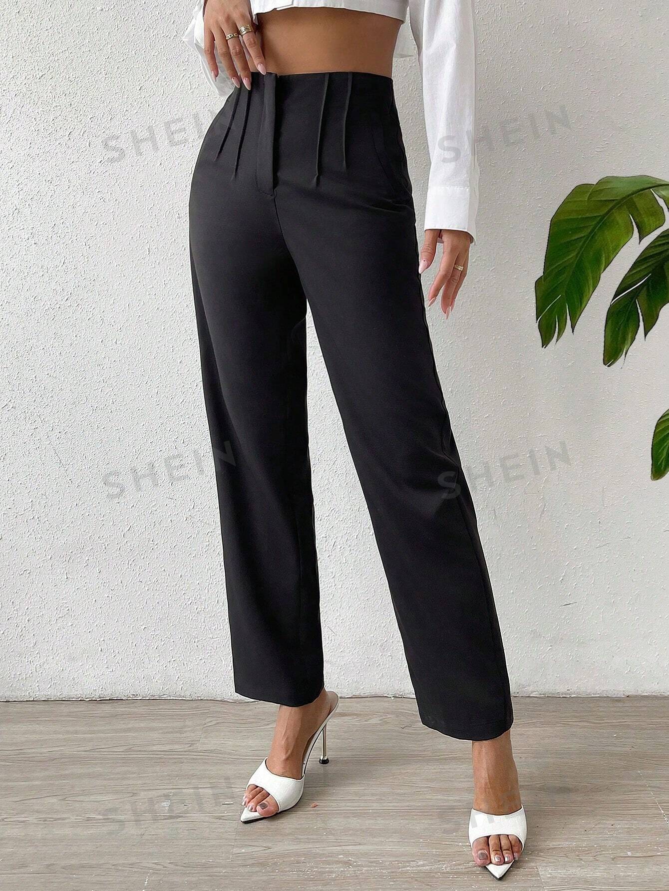 Essnce Solid Fold Pleated Straight Leg Pants - Image 9