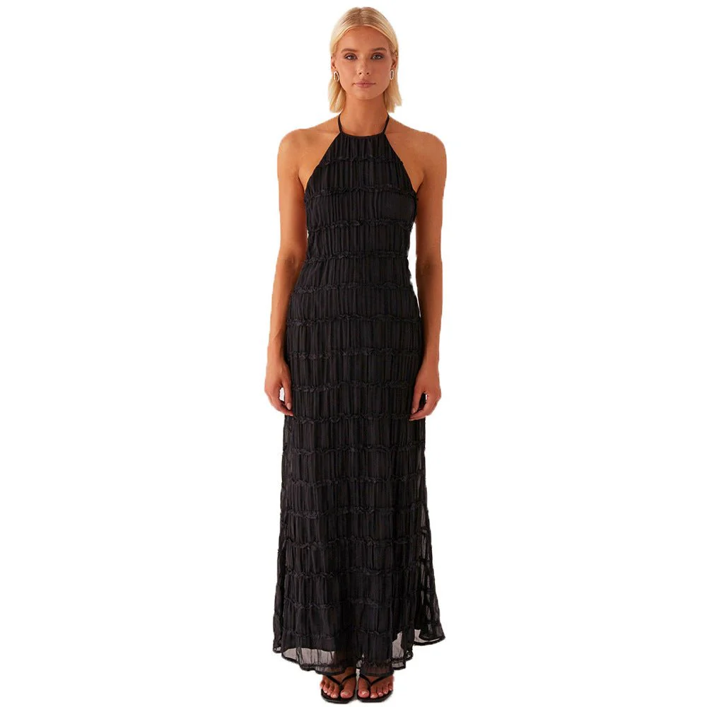 Ethereal Muse | Backless Pleated Halter Maxi Dress - Image 5